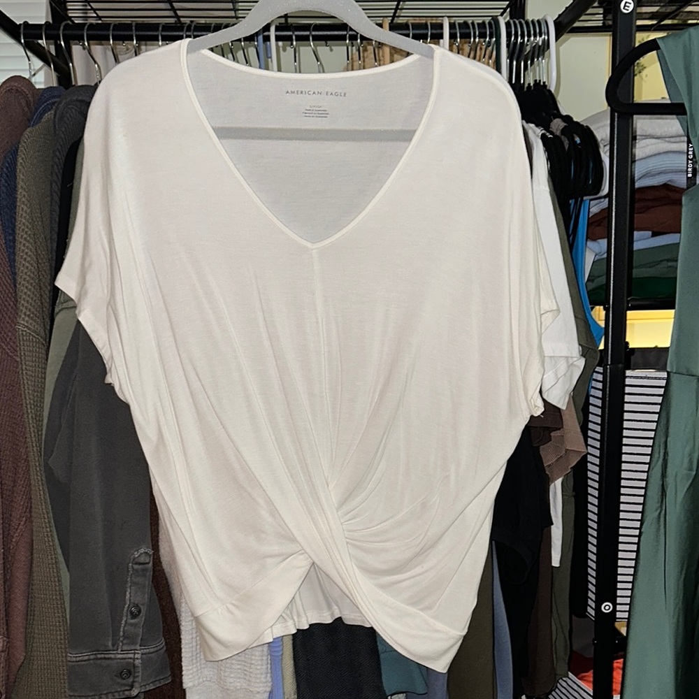 American Eagle Outfitters Cream Tie Front Blouse